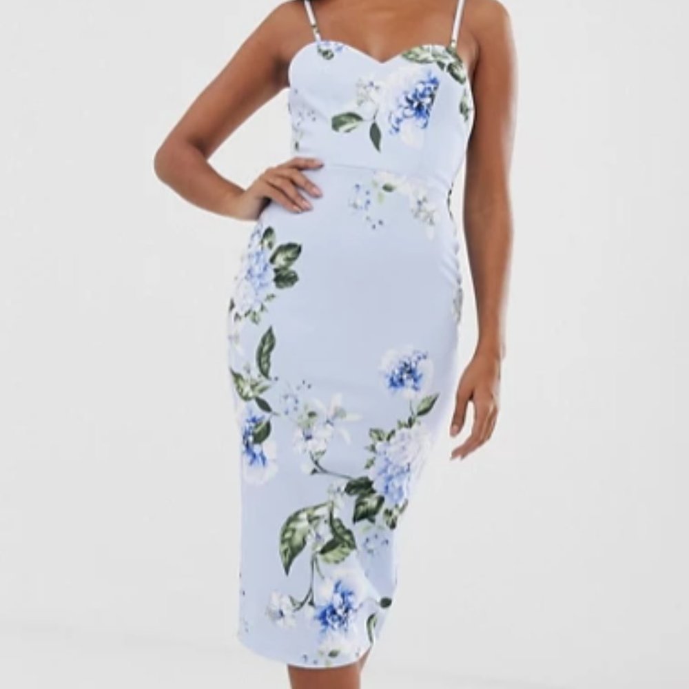 ASOS Light Blue Floral Spaghetti-Strap Midi Dress